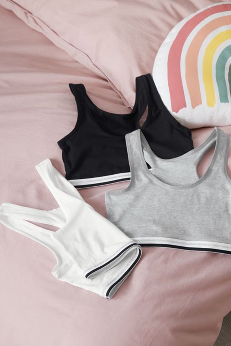 Tchibo Kid Girls 3 Pcs Plain Bustier Sports Crop Top, White and Grey and Black - Image 5